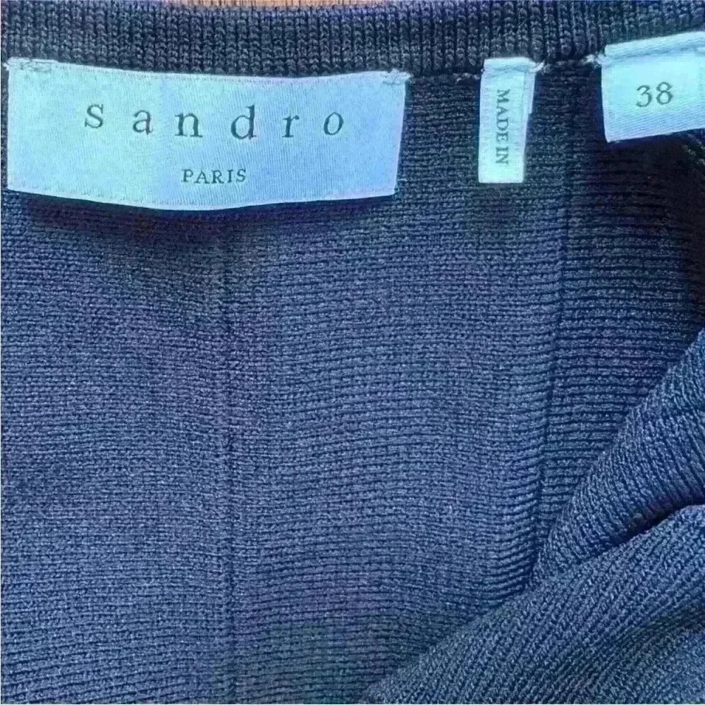 Sandro Paris "Winsley" Black Thin Strap Pointelle Knit Dress Size 38/ US 4-6 EUC - Picture 10 of 12